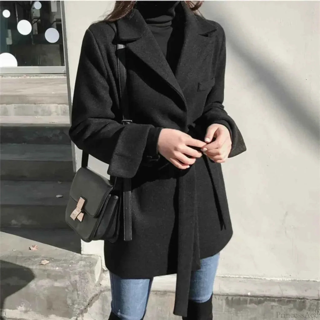 Extra-Long Brushed Blazer with a Lace-Up Tie Detail