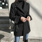 Extra-Long Brushed Blazer with a Lace-Up Tie Detail