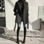 Extra-Long Brushed Blazer with a Lace-Up Tie Detail