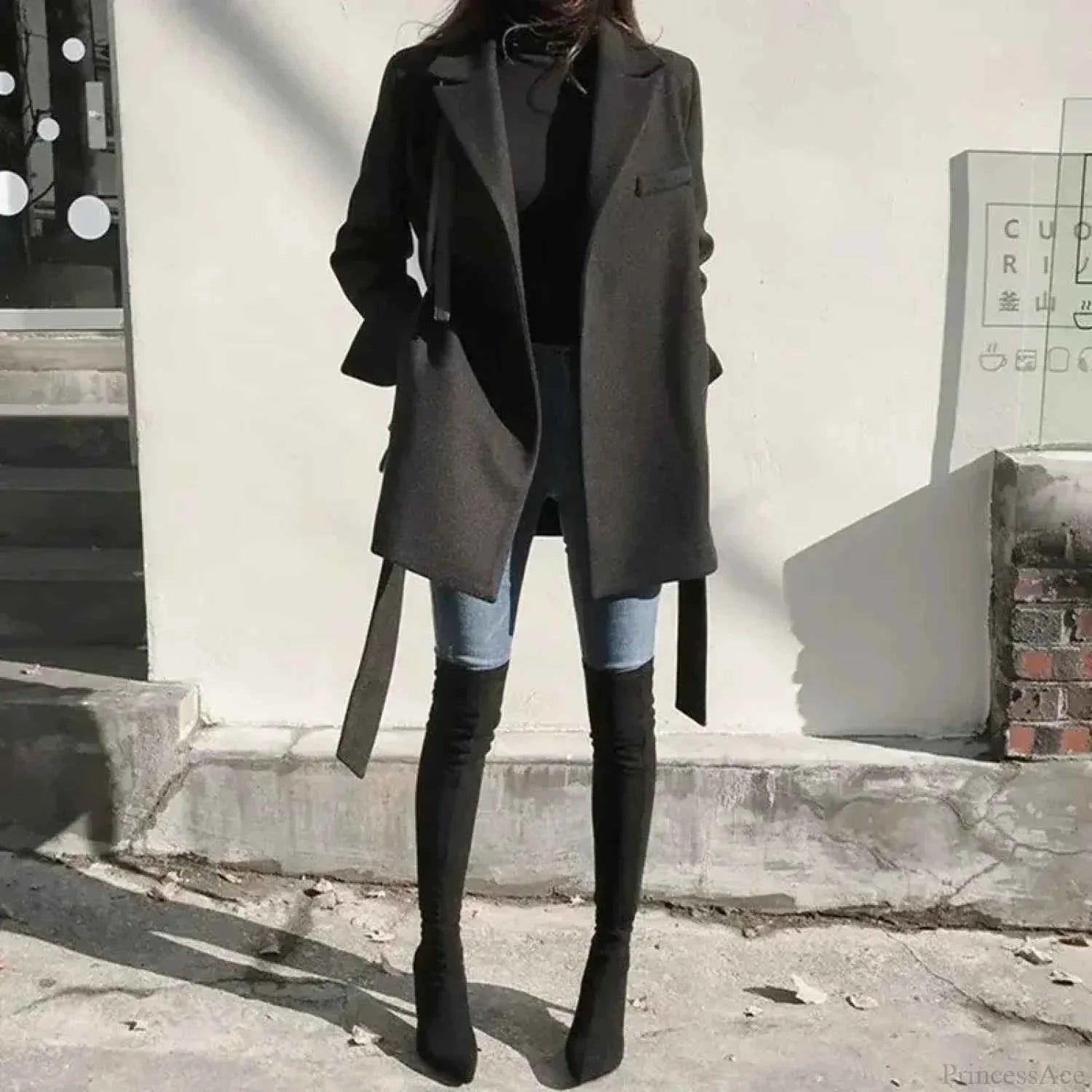 Extra-Long Brushed Blazer with a Lace-Up Tie Detail