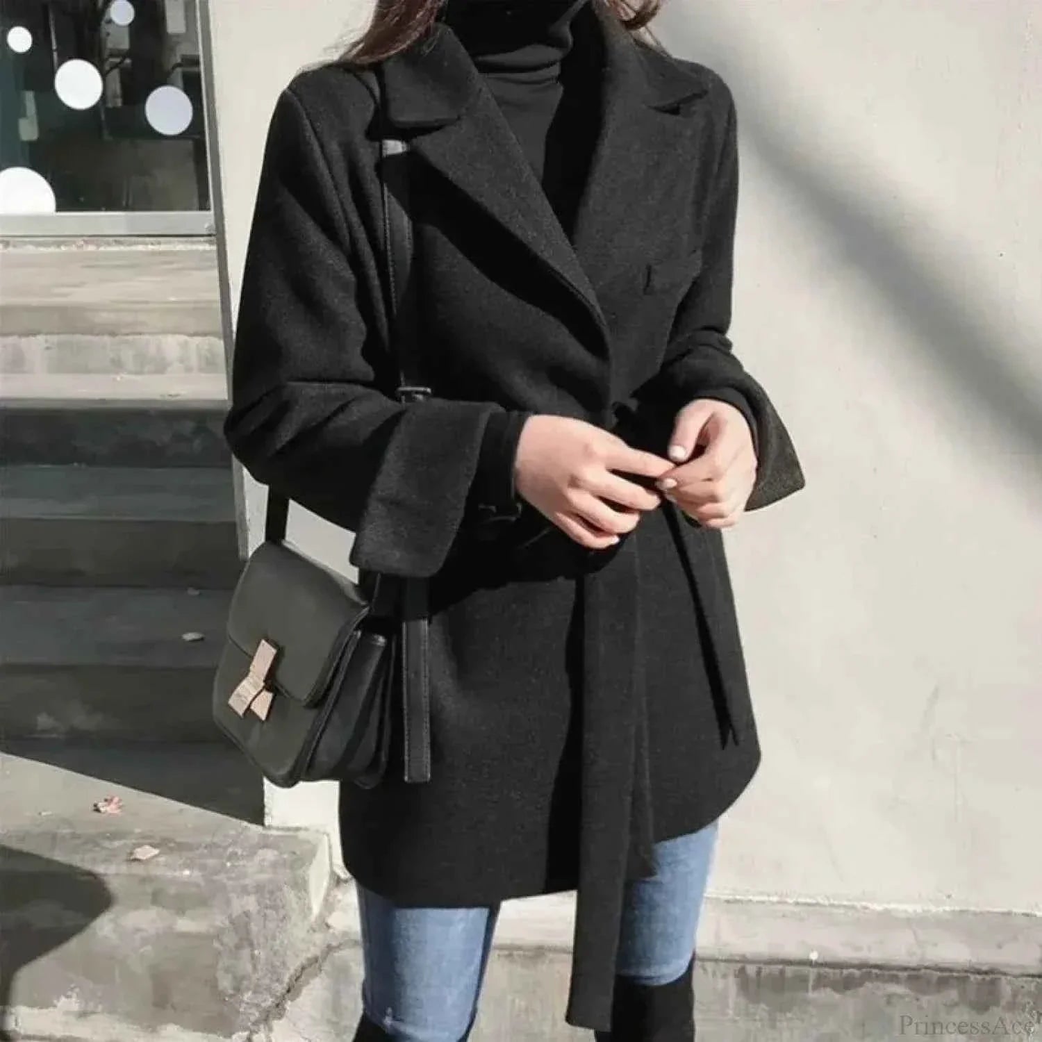 Extra-Long Brushed Blazer with a Lace-Up Tie Detail