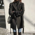 Extra-Long Brushed Blazer with a Lace-Up Tie Detail
