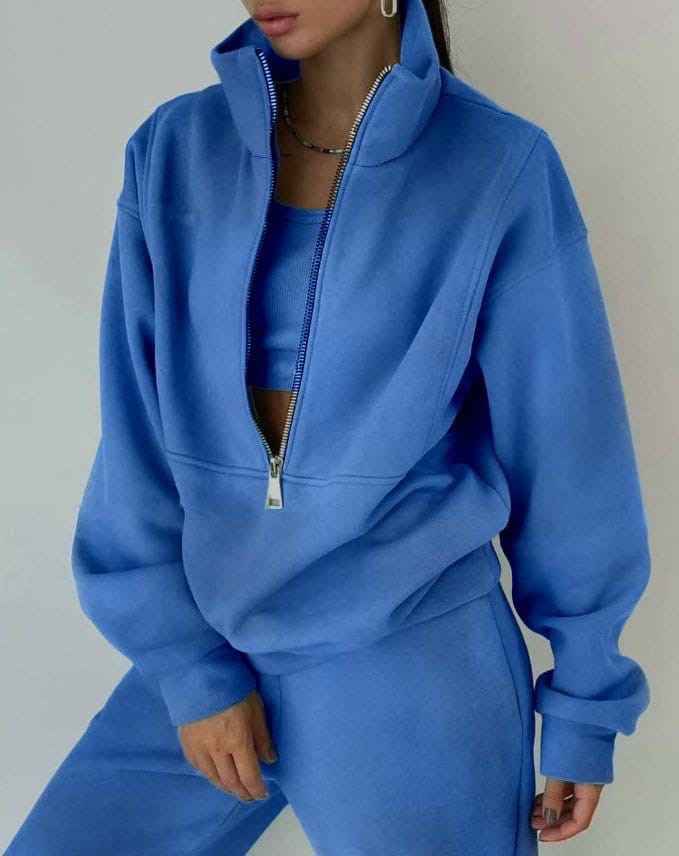 Oversized Half-Zip Top and High Waist Jogger Two-Piece Set