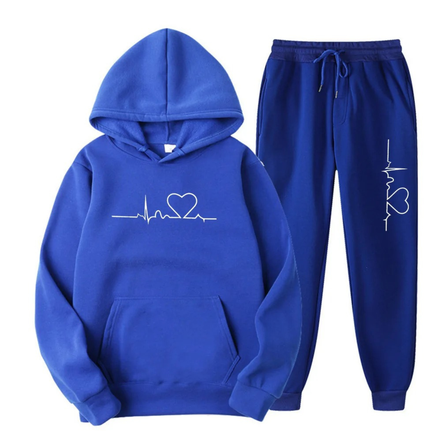 Hoodie and Jogger Loungewear Set with Heart Line Motif