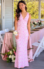 Sleeveless V-Neck Open Back Textured Maxi Dress