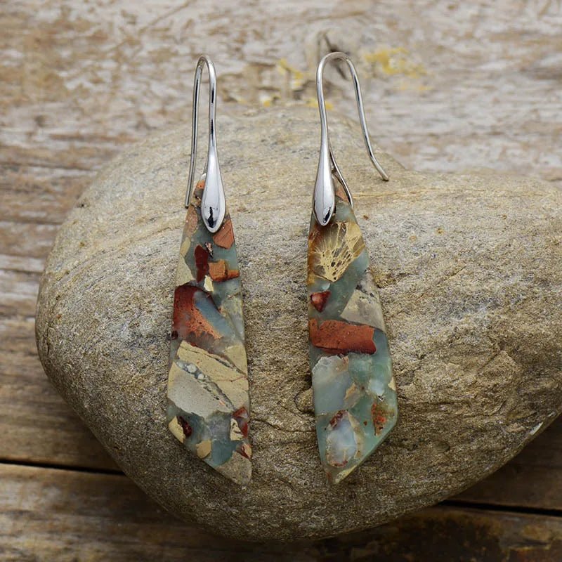 Geometric Gemstone Earrings in Mixed Tones