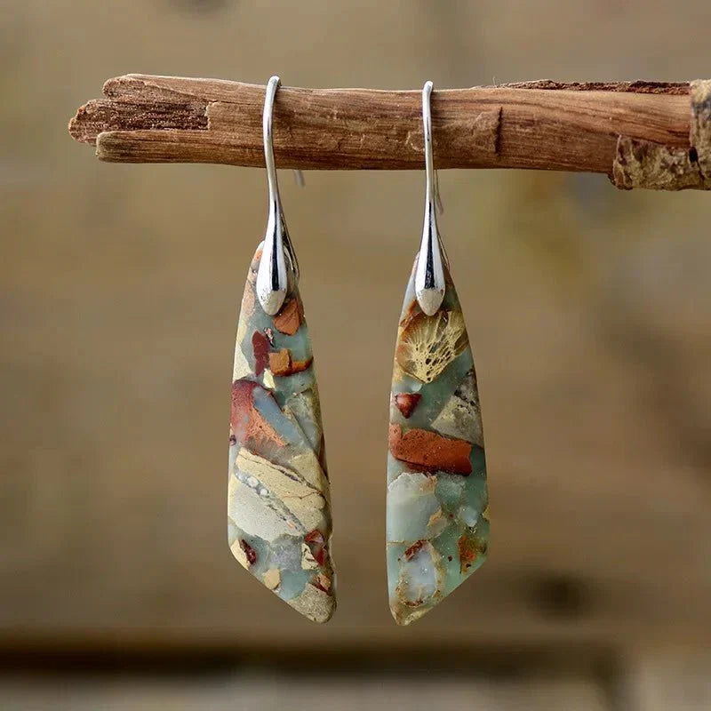 Geometric Gemstone Earrings in Mixed Tones