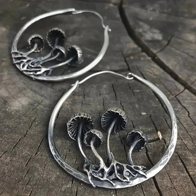 Mushroom Drop Earrings with Bohemian Detailing