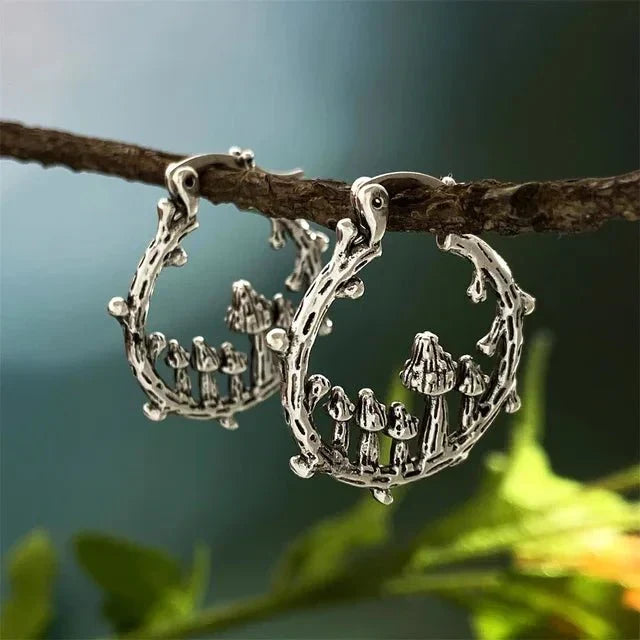 Mushroom Drop Earrings with Bohemian Detailing