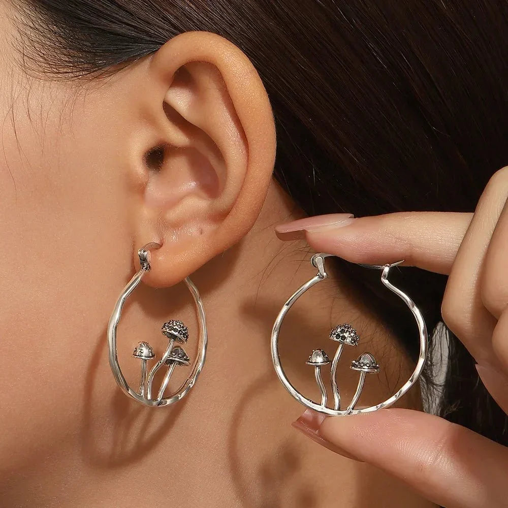 Mushroom Drop Earrings with Bohemian Detailing