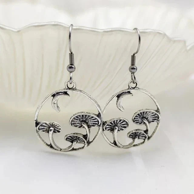 Mushroom Drop Earrings with Bohemian Detailing