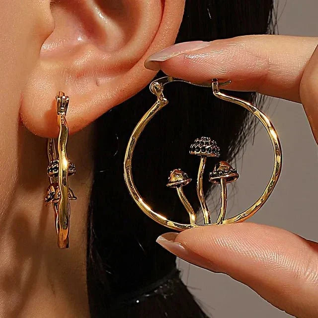Mushroom Drop Earrings with Bohemian Detailing