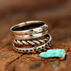 Bohemian Aztec Wide Band Silver-Tone Ring