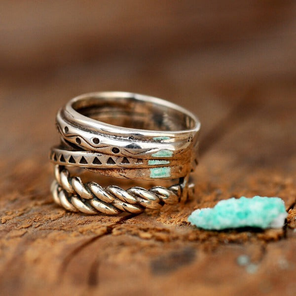 Bohemian Aztec Wide Band Silver-Tone Ring