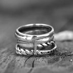 Bohemian Aztec Wide Band Silver-Tone Ring