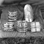 Bohemian Aztec Wide Band Silver-Tone Ring