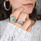 Bohemian Aztec Wide Band Silver-Tone Ring