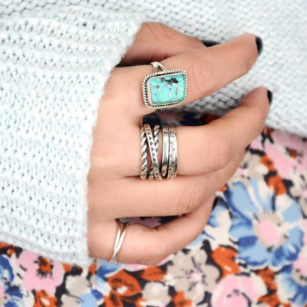 Bohemian Aztec Wide Band Silver-Tone Ring