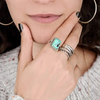 Bohemian Aztec Wide Band Silver-Tone Ring