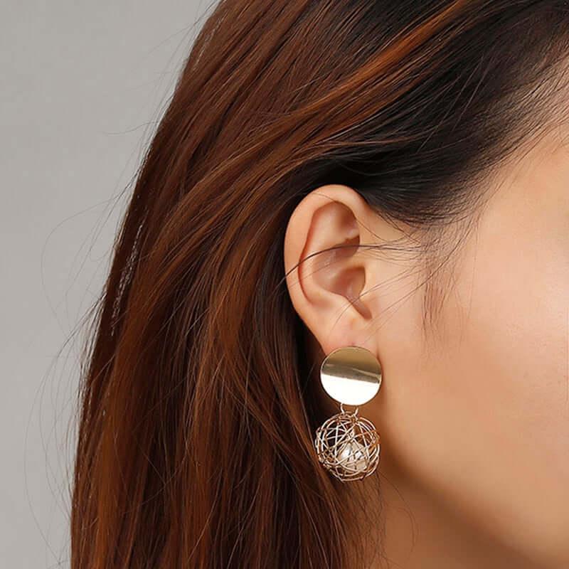 Vintage-Style Hollow Gold-Tone Sphere Earrings