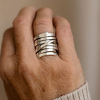 Thick Layered Silver-Tone Wrap Ring