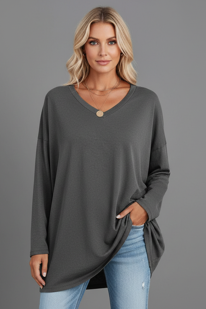 Brixton Women's V Neck Relaxed Fit Long Sleeve Top