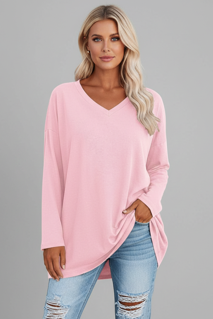 Brixton Women's V Neck Relaxed Fit Long Sleeve Top