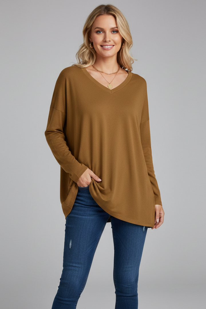 Brixton Women's V Neck Relaxed Fit Long Sleeve Top