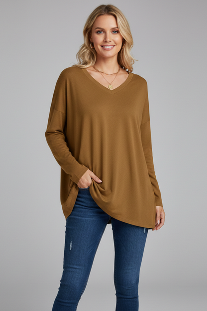 Brixton Women's V Neck Relaxed Fit Long Sleeve Top
