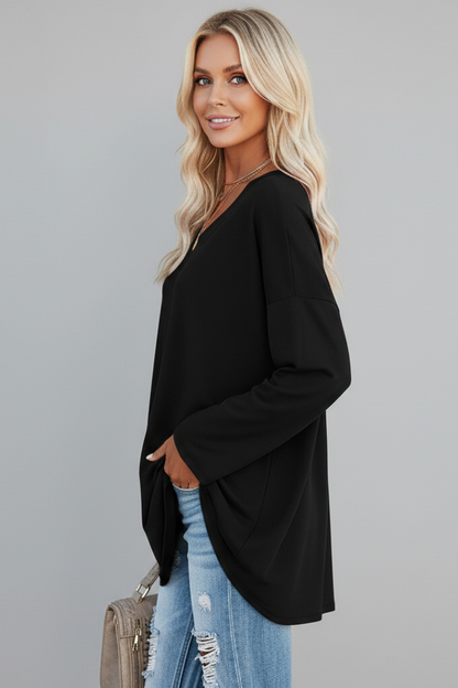 Brixton Women's V Neck Relaxed Fit Long Sleeve Top