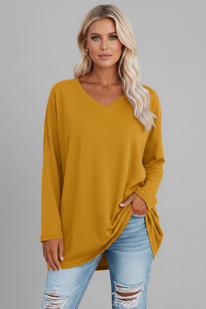 Brixton Women's V Neck Relaxed Fit Long Sleeve Top