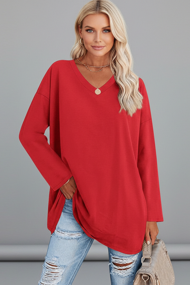 Brixton Women's V Neck Relaxed Fit Long Sleeve Top