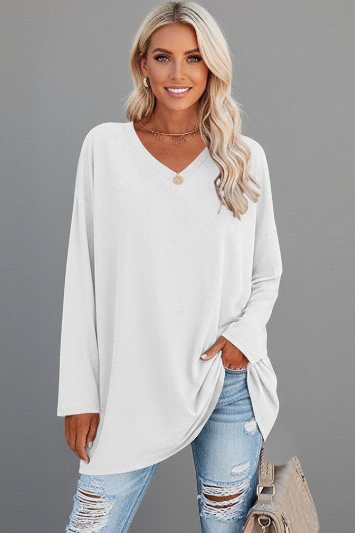 Brixton Women's V Neck Relaxed Fit Long Sleeve Top