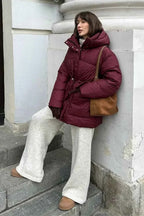 Jas met capuchon in katoenmix, ceintuur en ritssluiting