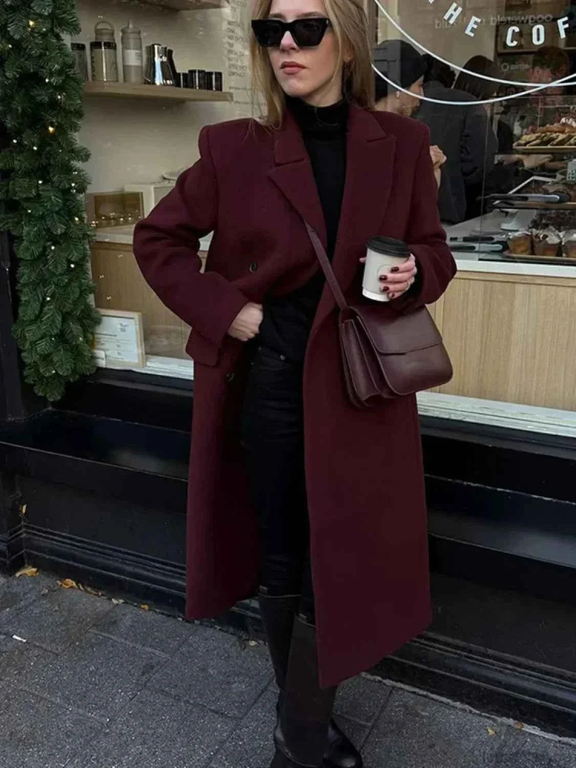 Double-Breasted Coat with Turn-Down Collar and Lapels