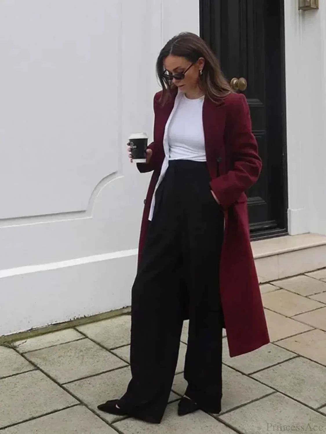 Double-Breasted Coat with Turn-Down Collar and Lapels