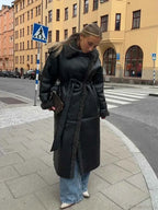 Single-Breasted Faux Leather Coat with Turn-Down Collar