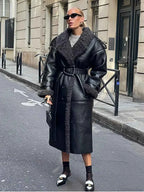 Single-Breasted Faux Leather Coat with Turn-Down Collar