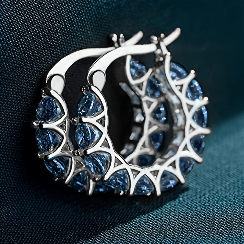 Zirconia Inlaid Circular Hoop Earrings