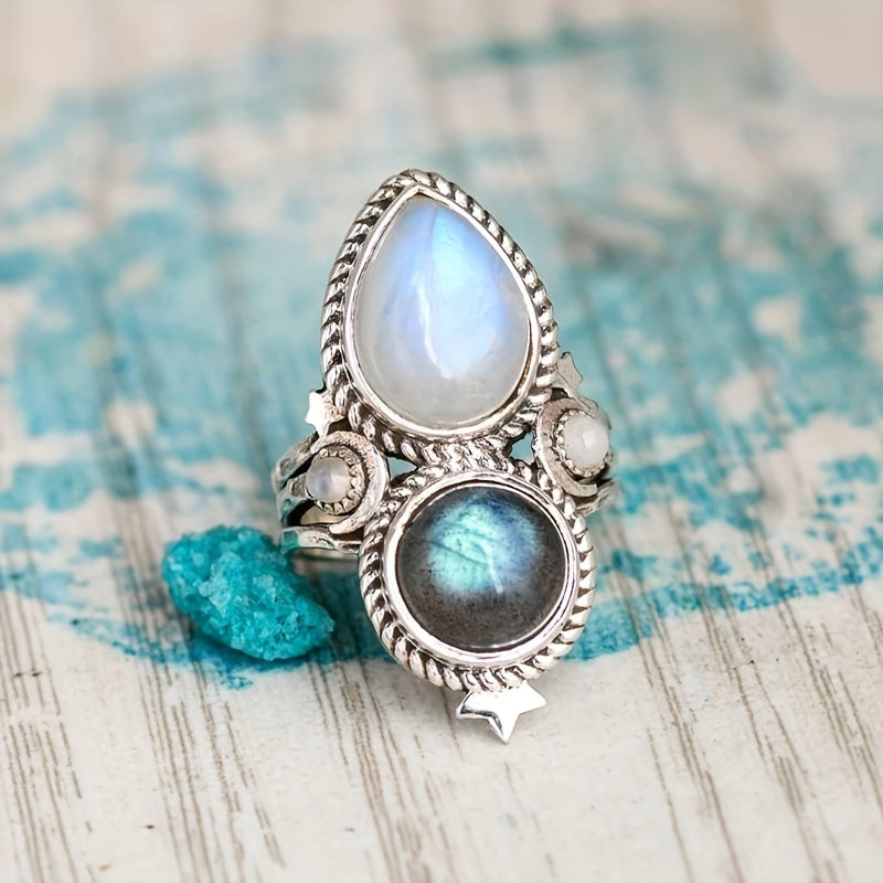 Moonstone-Look Ring with Fine Band