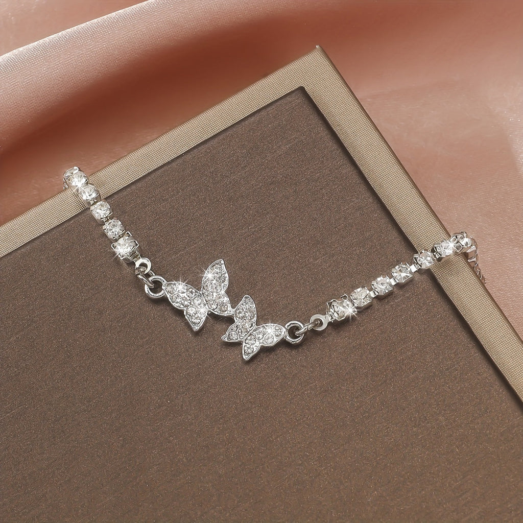 Rhinestone Butterfly Bracelet in Silver Tone