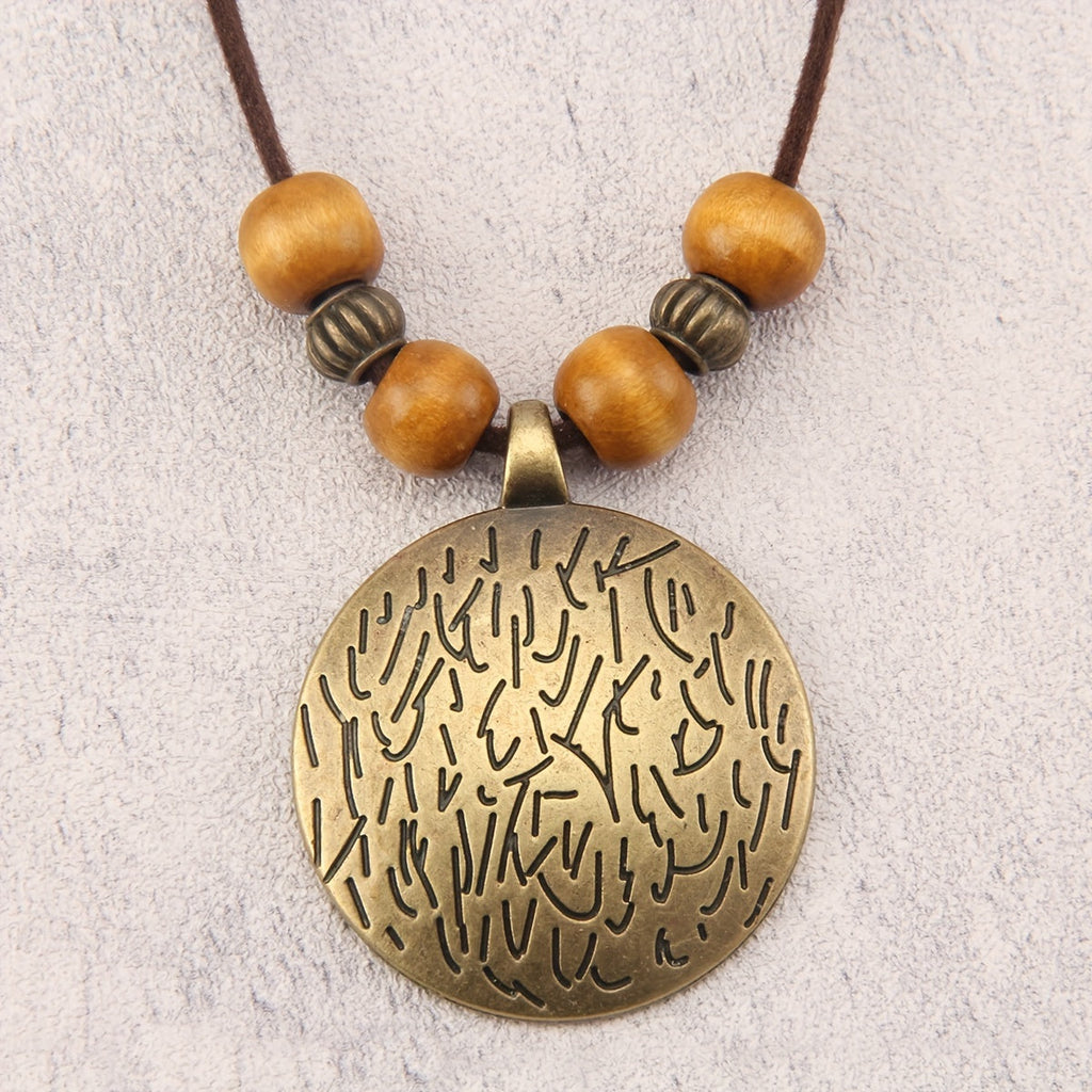 Vintage Zodiac Wooden Bead Pendant Necklace