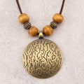 Vintage Zodiac Wooden Bead Pendant Necklace