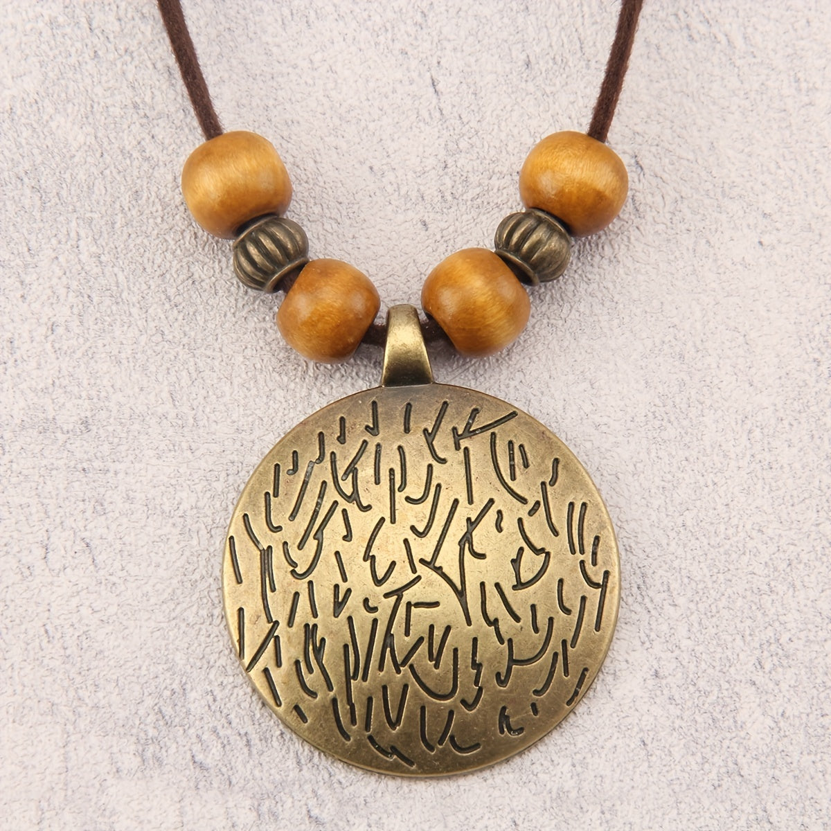 Vintage Zodiac Wooden Bead Pendant Necklace