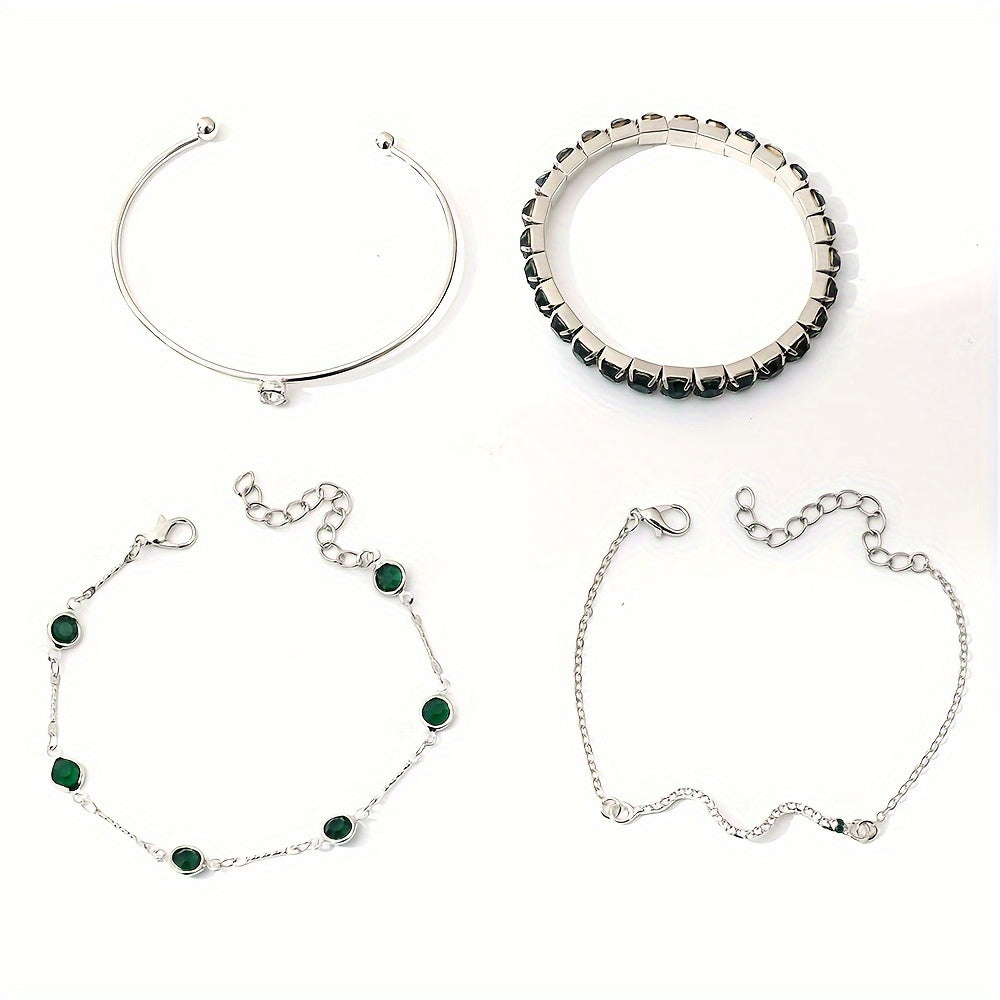 Four-Piece Green Rhinestone Jewellery Set