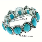 Vintage-Style Oval Turquoise Silver-Plated Statement Bracelet