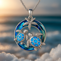 Cirkelketting met schildpad in blauwe opaallook