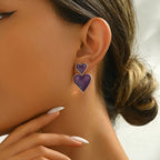 Bohemian Purple Double Heart Drop Earrings