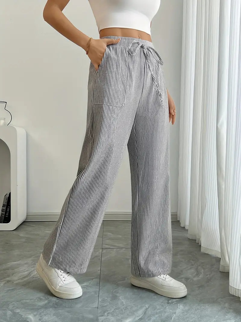 Striped Wide-Leg Trousers with Drawstring Waist
