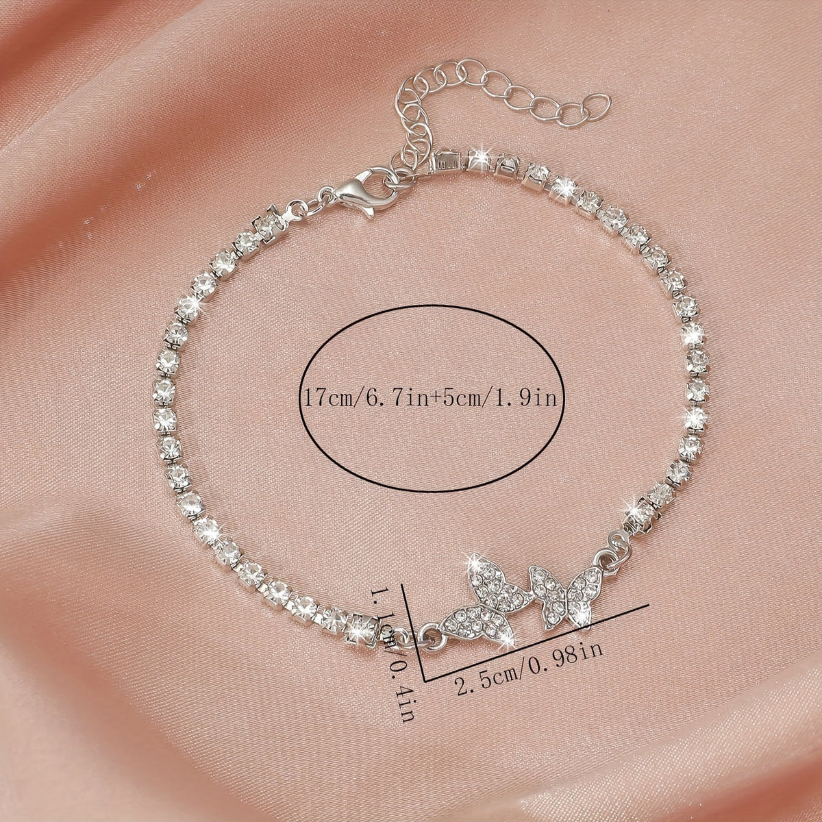 Rhinestone Butterfly Bracelet in Silver Tone